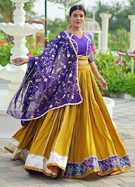 Mustard Cotton Zari Sequins Lehenga