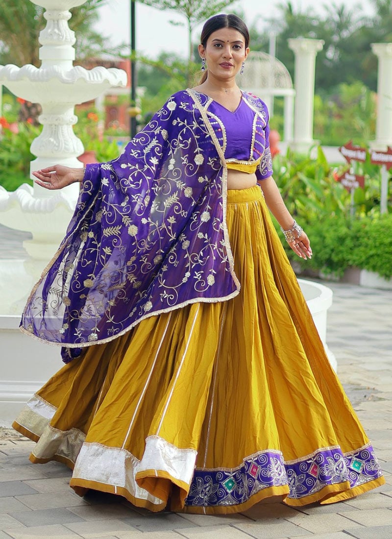 Mustard Cotton Zari Sequins Lehenga Festive Wear