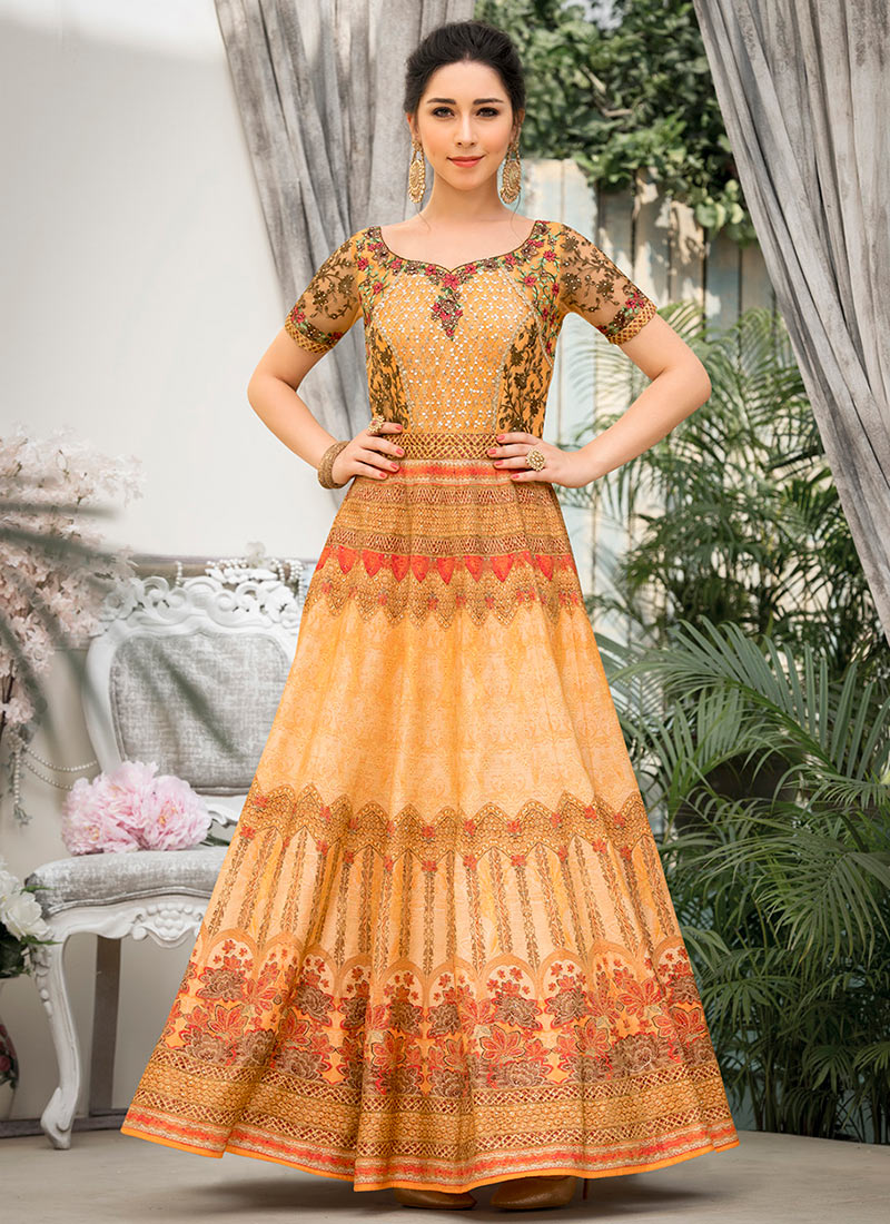 Buy Mustard Digital Printed Anarkali Gown, Digital Print , Printed