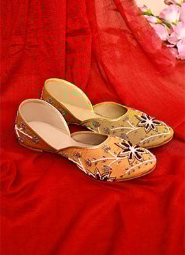 Mustard Dupion Silk Embroidered Zari Zardosi Juti For Women