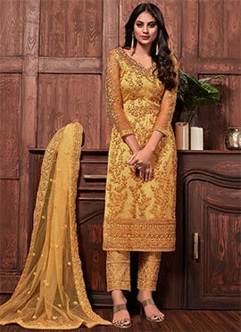 Buy Mustard Straight Pant Suits Online 