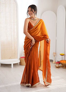 Mustard Fandy Satin Shaded Zari Lace Border Saree