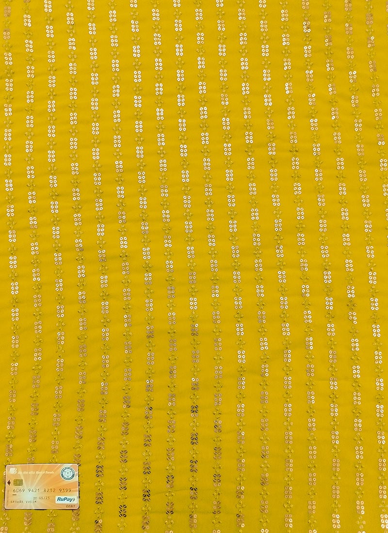 Mustard Faux Georgette Embroidered N Sequins Fabric