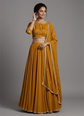 Mustard Faux Georgette Zari Work  Lehenga