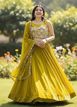 Mustard Fendy Silk Embroidered Sequins Lehenga