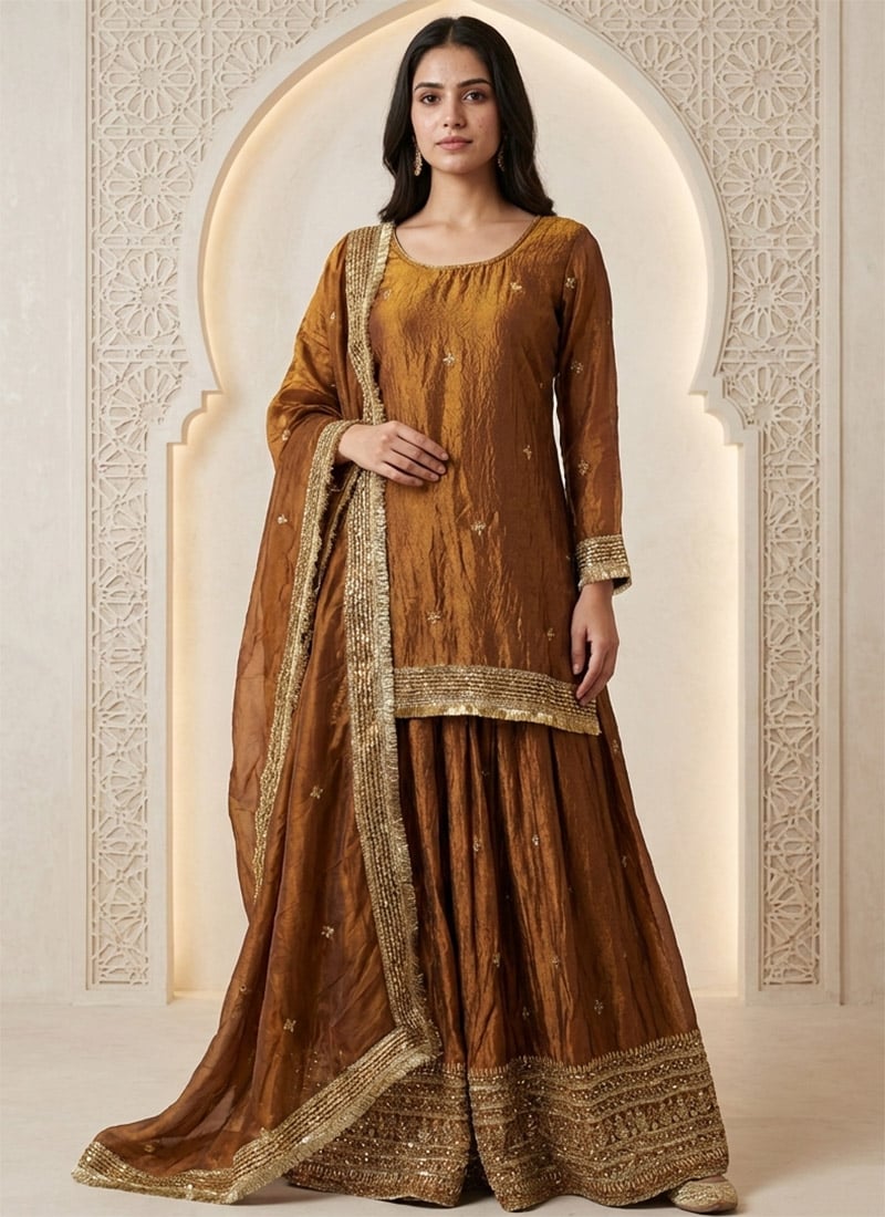Mustard Fendy Silk Zari Embroidered Sequins Lehenga Festive Wear