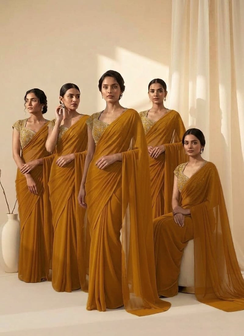 Mustard Georgette Cutdana Beads Sequins Embroidered Saree After Six Wear