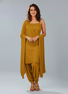 Mustard Georgette Hand Embroidery Dhoti Suit