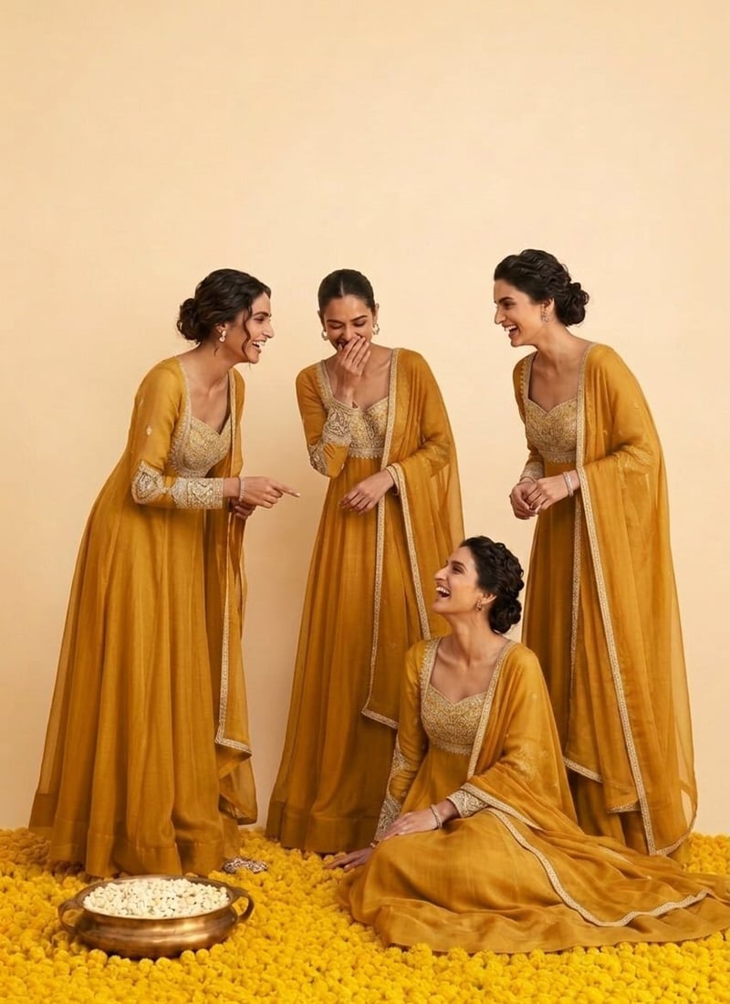 Mustard Georgette Zari Sequins Embroidered Anarkali Suit After Six Wear