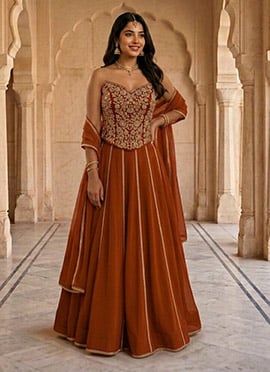 Mustard Georgette Zari Sequins Stones Lehenga