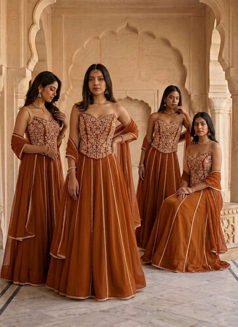Mustard Georgette Zari Sequins Stones Lehenga Wedding Wear