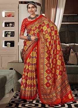 Mustard Handloom Silk Patola Print Saree