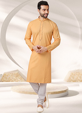Mustard Handloom Cotton Kurta Pyjama