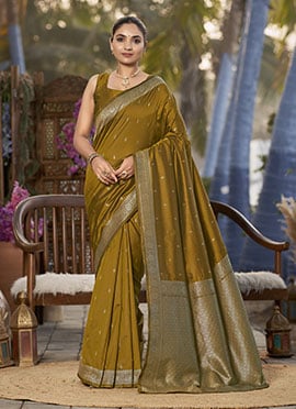 Mustard Jacquard Banarasi Silk Saree