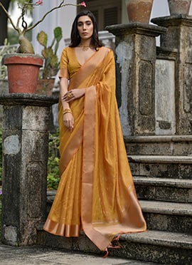 Mustard Kalyani Silk Zari Woven Beautiful Saree