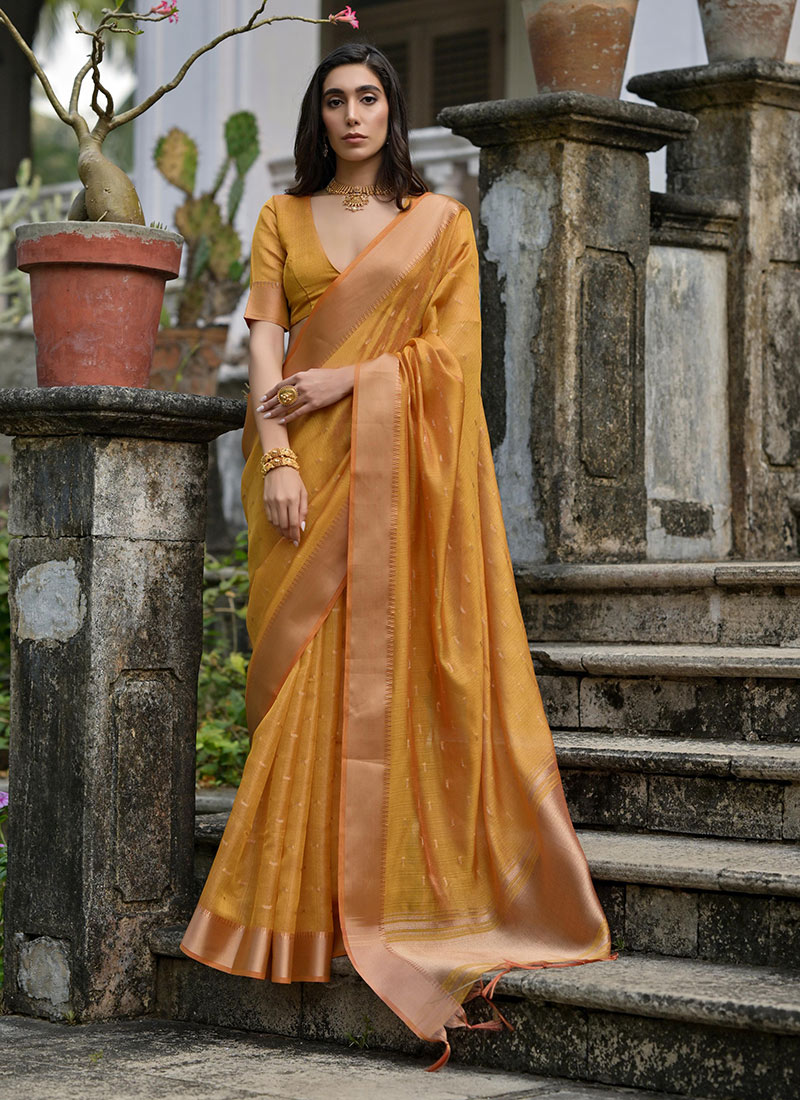 Mustard Kalyani Silk Zari Woven Beautiful Saree