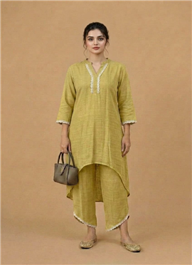 Mustard Linen Cotton Kurta Set