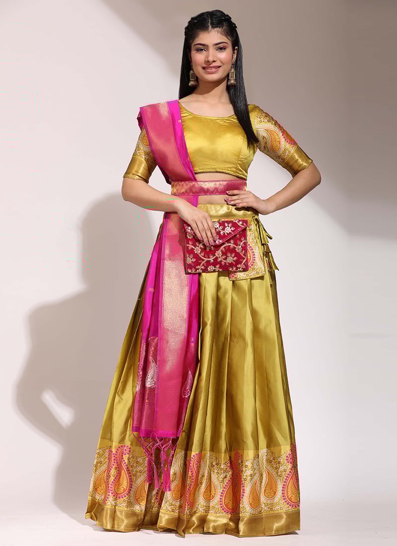 Mustard Litchi Silk Zari Jacquard Lehenga