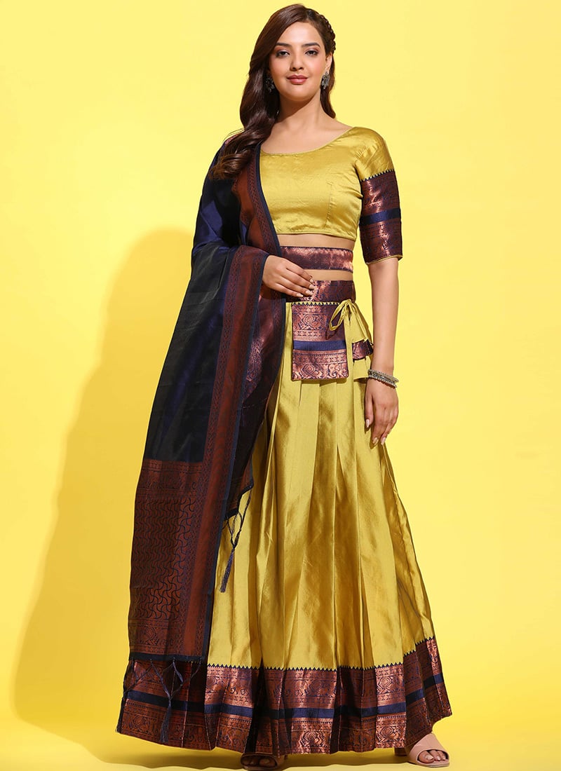 Mustard Litchi Silk Zari Woven Luxurious Lehenga
