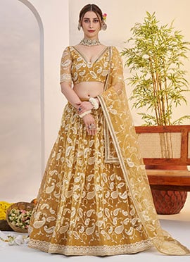 Mustard Net Embroidered Sequins Lehenga