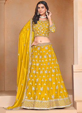 Mustard Organza Embroidered Sequins Ravishing Lehenga