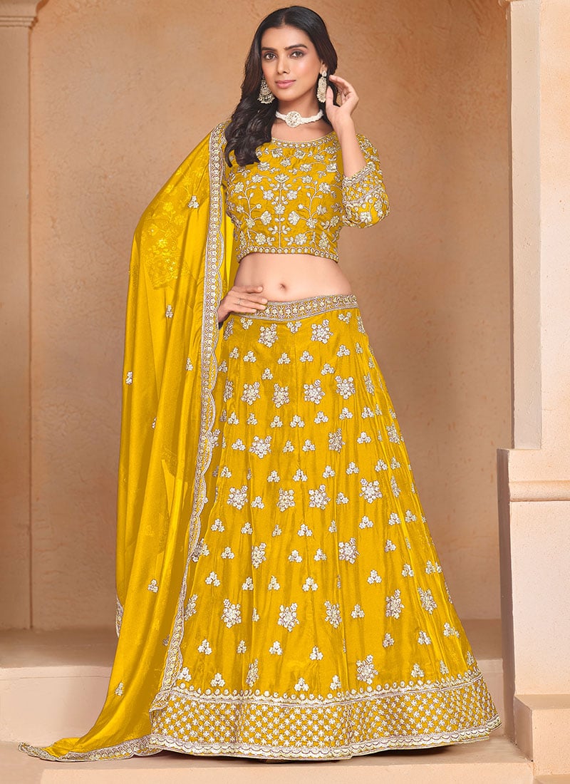 Mustard Organza Embroidered Sequins Ravishing Lehenga Wedding Wear