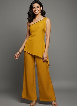 Mustard Organza Palazzo Suit