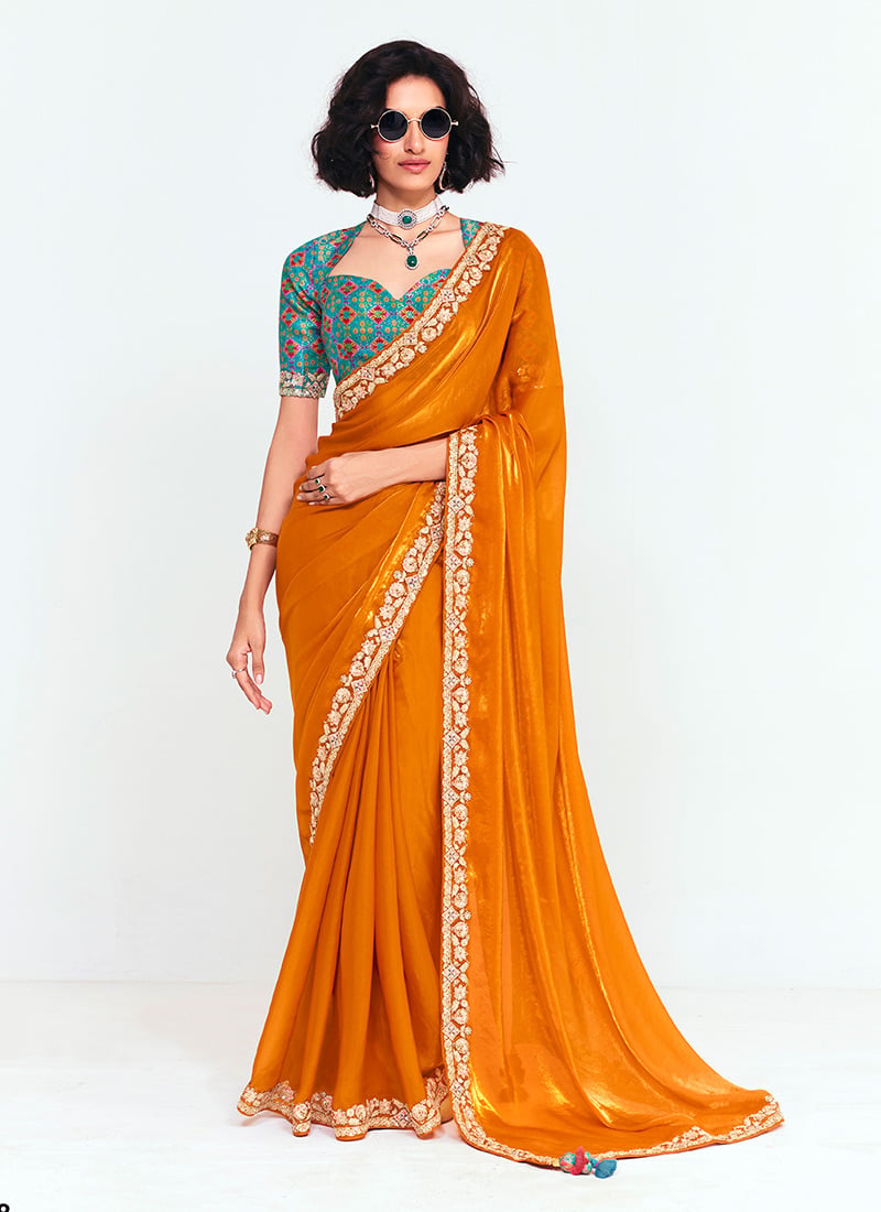 Mustard Organza Tissue Embroidered Border Saree After Six Wear