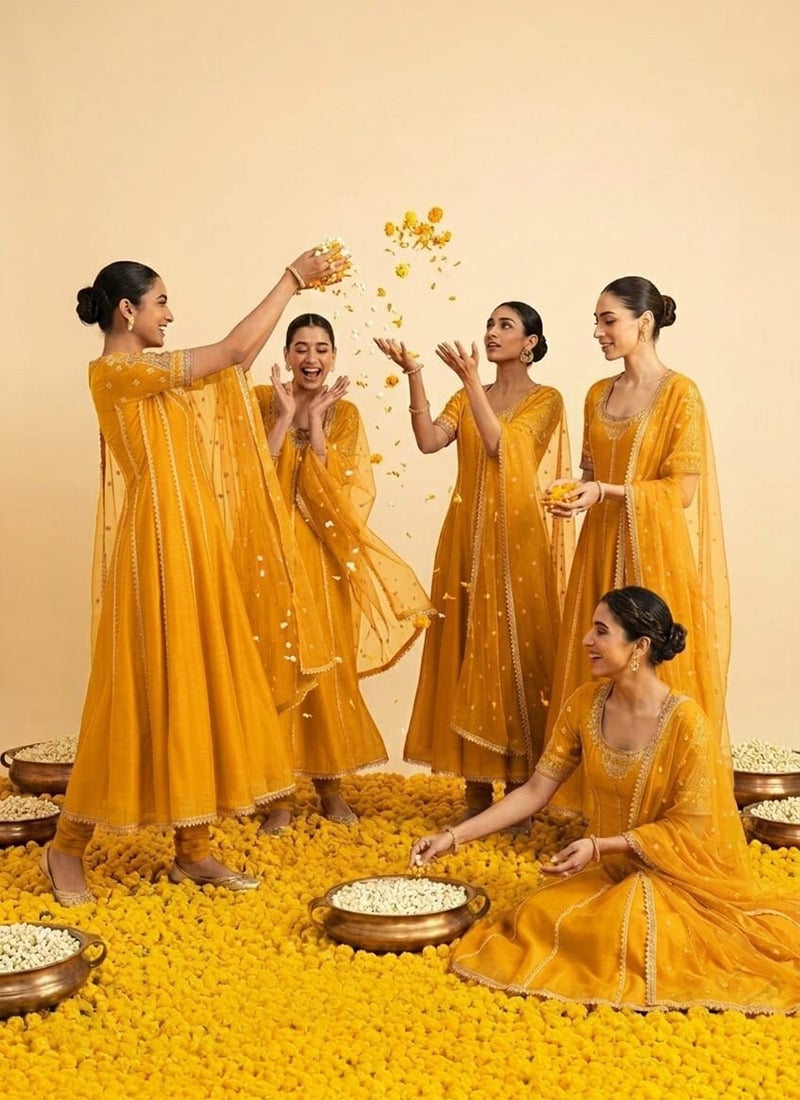 Mustard Organza Zari Sequins Embroidered Anarkali Suit Festive Wear
