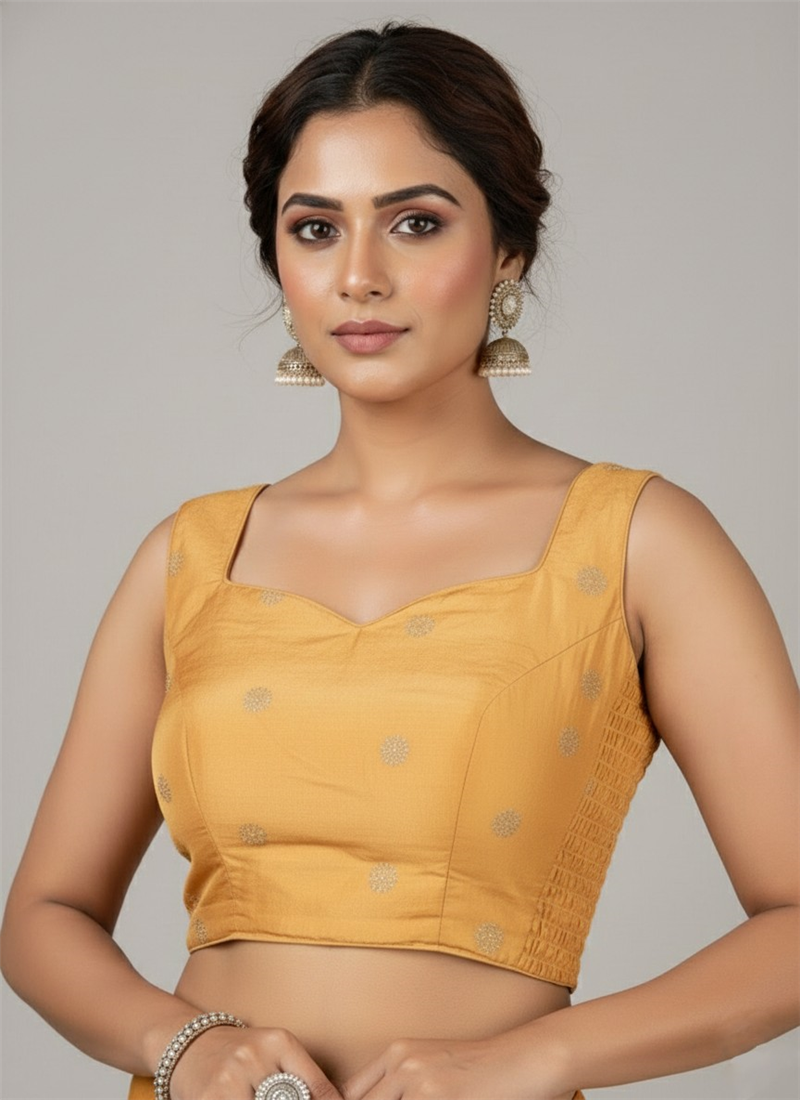 Mustard Pure Silk Cotton Chic Smocking Blouse After Six Wear