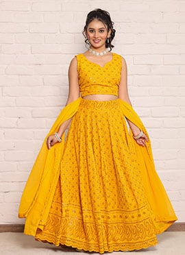 Mustard Rayon Chikankari Embroidered Sequins Gorgeous Lehenga