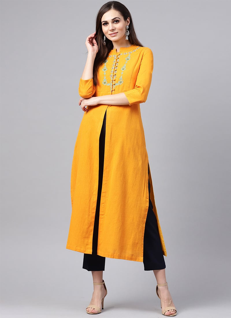 Mustard Rayon Knee Length Kurti