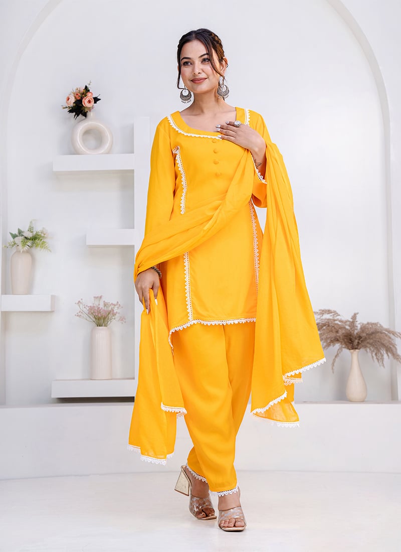 Mustard Rayon Straight Pant Suit After Six Wear