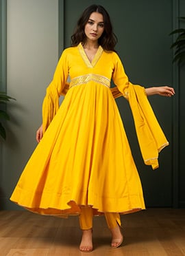 Mustard Rayon Zari Gota Patti Anarkali Suit