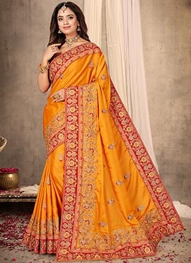Mustard Satin Blend Saree