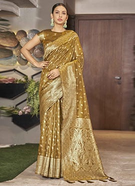 Mustard Shimmer Silk Zari Saree