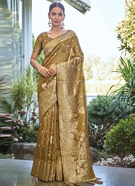 Mustard Shimmer Silk Zari Woven Saree