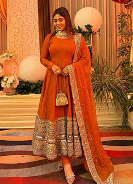 Mustard Silk Embroidered Sequins Anarkali Suit