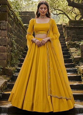 Mustard Silk Festive Umbrella Lehenga