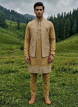 Mustard Silk Thread Embroidered Sequins Bandi Set