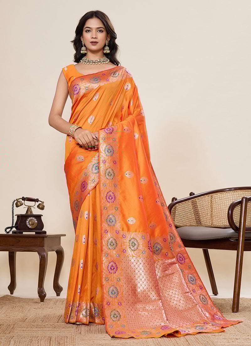 Mustard Silk Zari Jacquard Saree Festive Wear
