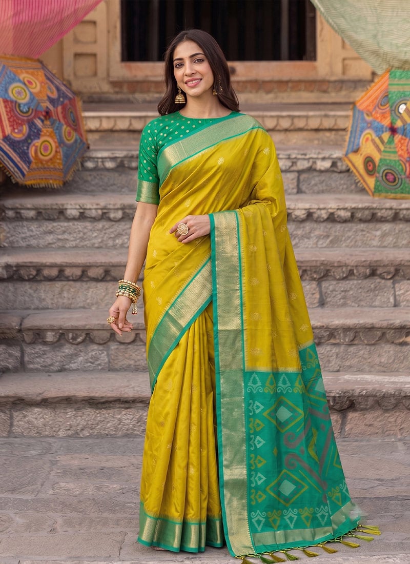 Mustard Silk Zari Jacquard Woven Saree Festive Wear