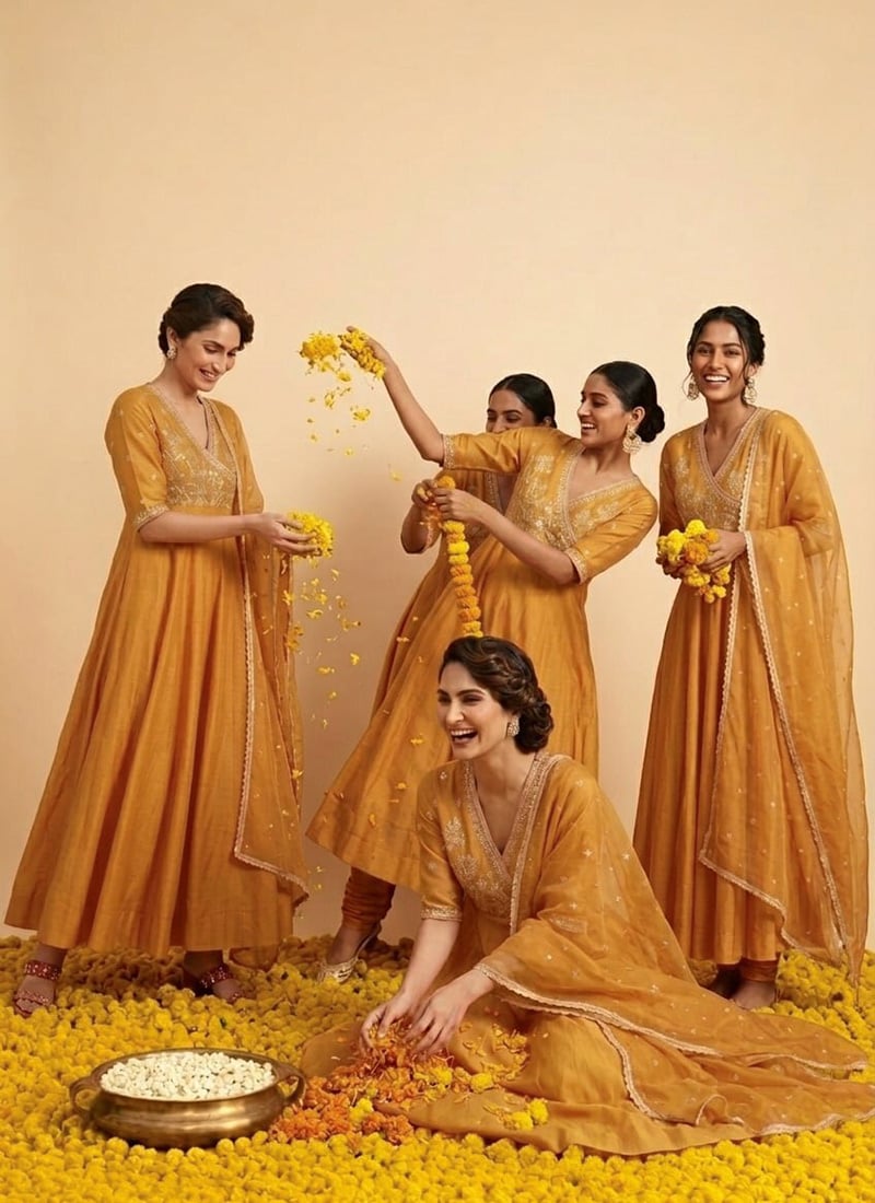 Mustard Silk Zari Resham Angarkha Anarkali Suit Festive Wear