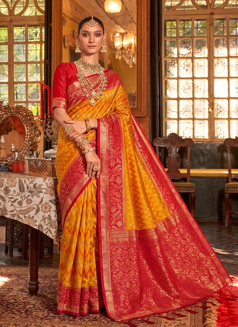 Mustard Silk Zari Saree Festive Wear