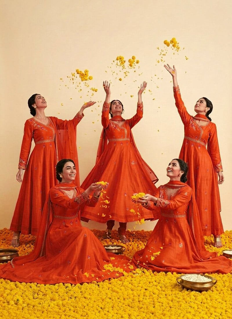 Mustard Silk Zari Sequins Embroidered Anarkali Suit Festive Wear