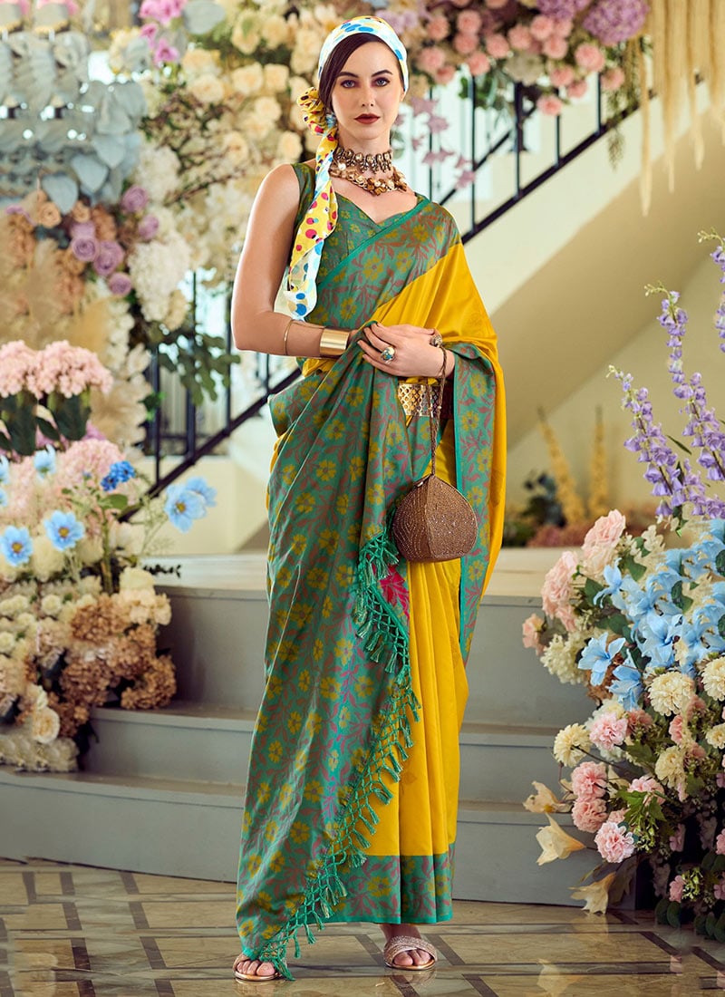 Mustard Soft Silk Jacquard Woven Saree