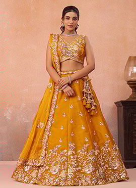 Mustard Tissue Embroidered Sequins Stones Beads Zari Lehenga