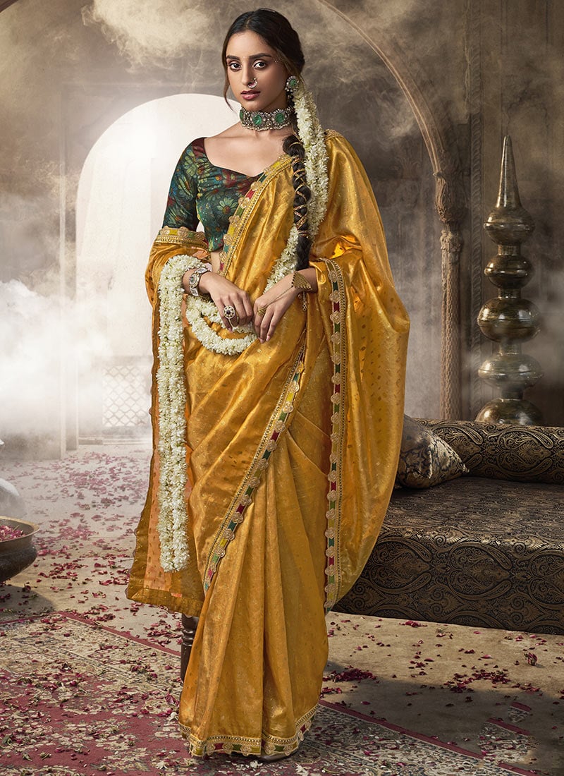 Mustard Tissue Jacquard Zari Saree