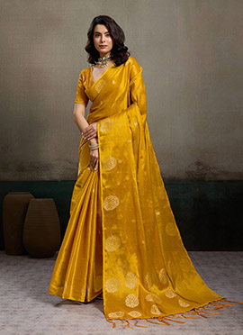 Mustard Tissue Silk Zari Jacquard Woven Saree