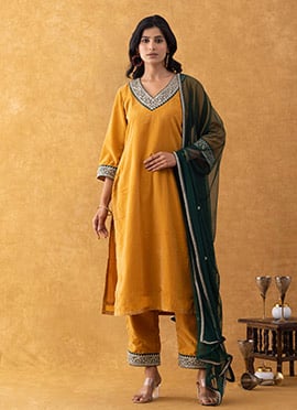 Mustard Velvet Straight Pant Suit
